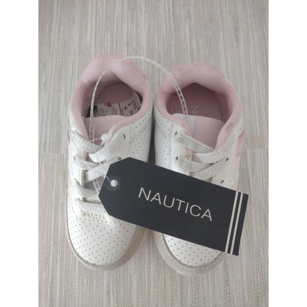 Náutica Sneakers Girl 5 Pink White Gray Low Top Runout Girls‎ Elastic Laces